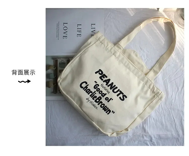 New Cartoon Fashion Snoopy Canvas Shoulder Bag Casual Cute Large Capacity Female Student Tuition Crossbody Bag