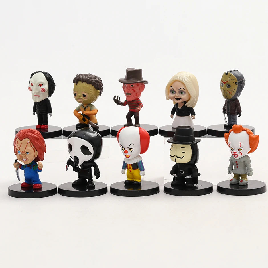10pcs/set Horror Movie Characters V for Vendetta Chucky Freddy Jason Saw PVC Figures Toys