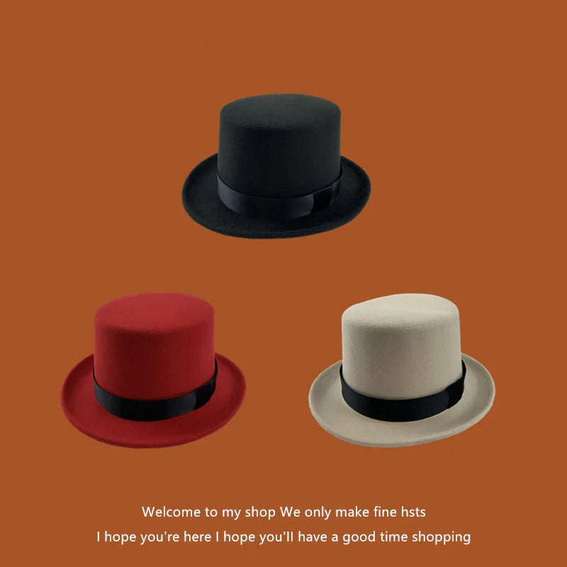 Fedoras Wool Magic high hat British black jazz top hat male court gentleman flat felt hat Webbing sombrero de copa británico