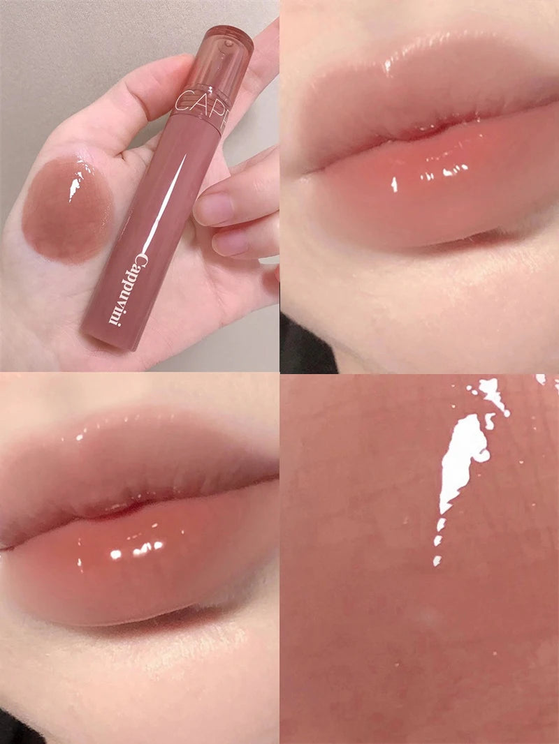 Waterproof Mirror Jelly Lip Glaze 6 Colors Water-light Lip Gloss Long Lasting Moisturising Glossy Red Tint Lips Makeup Cosmetics