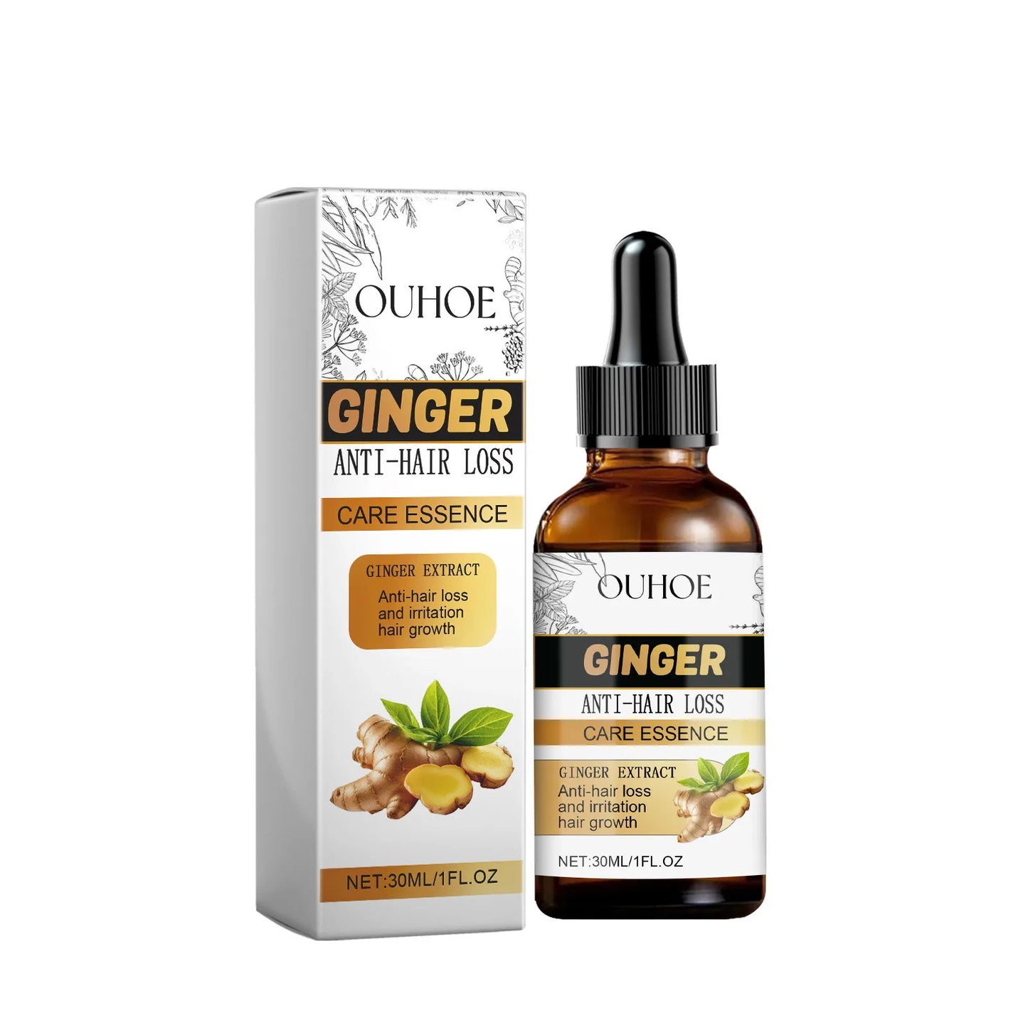 OUHOE Ginger Hair Growth Serum Improve Frizz Prevent Baldness Scalp Repair Smooth Nourishment Hair Care Essential Oil 30ml