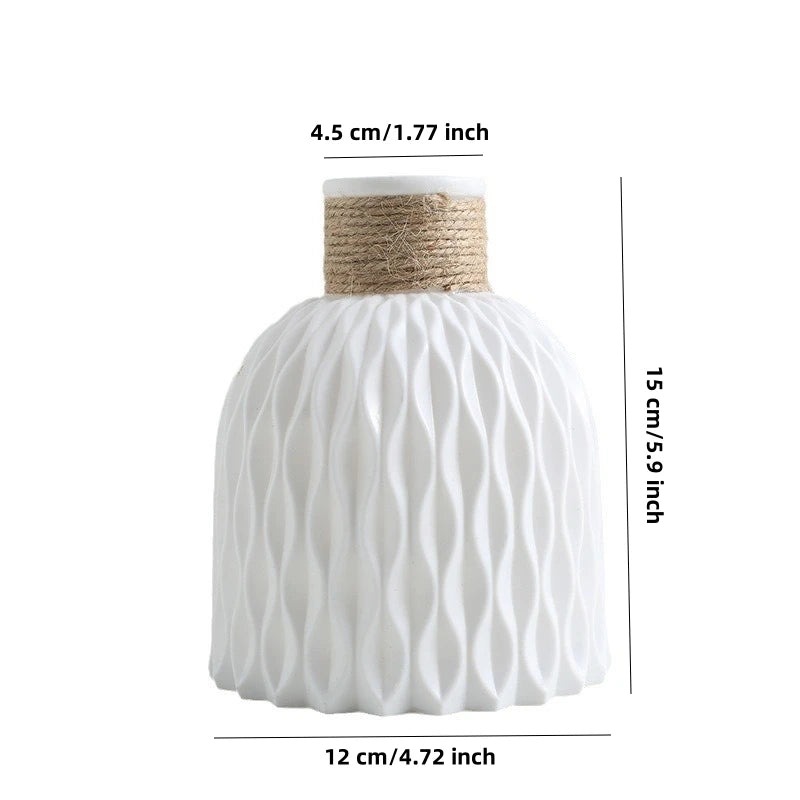 1PC Pineapple Pattern Twine Imitation Ceramic Plastic Vase Simple Water Wave Pattern Flower Arrangement Vase