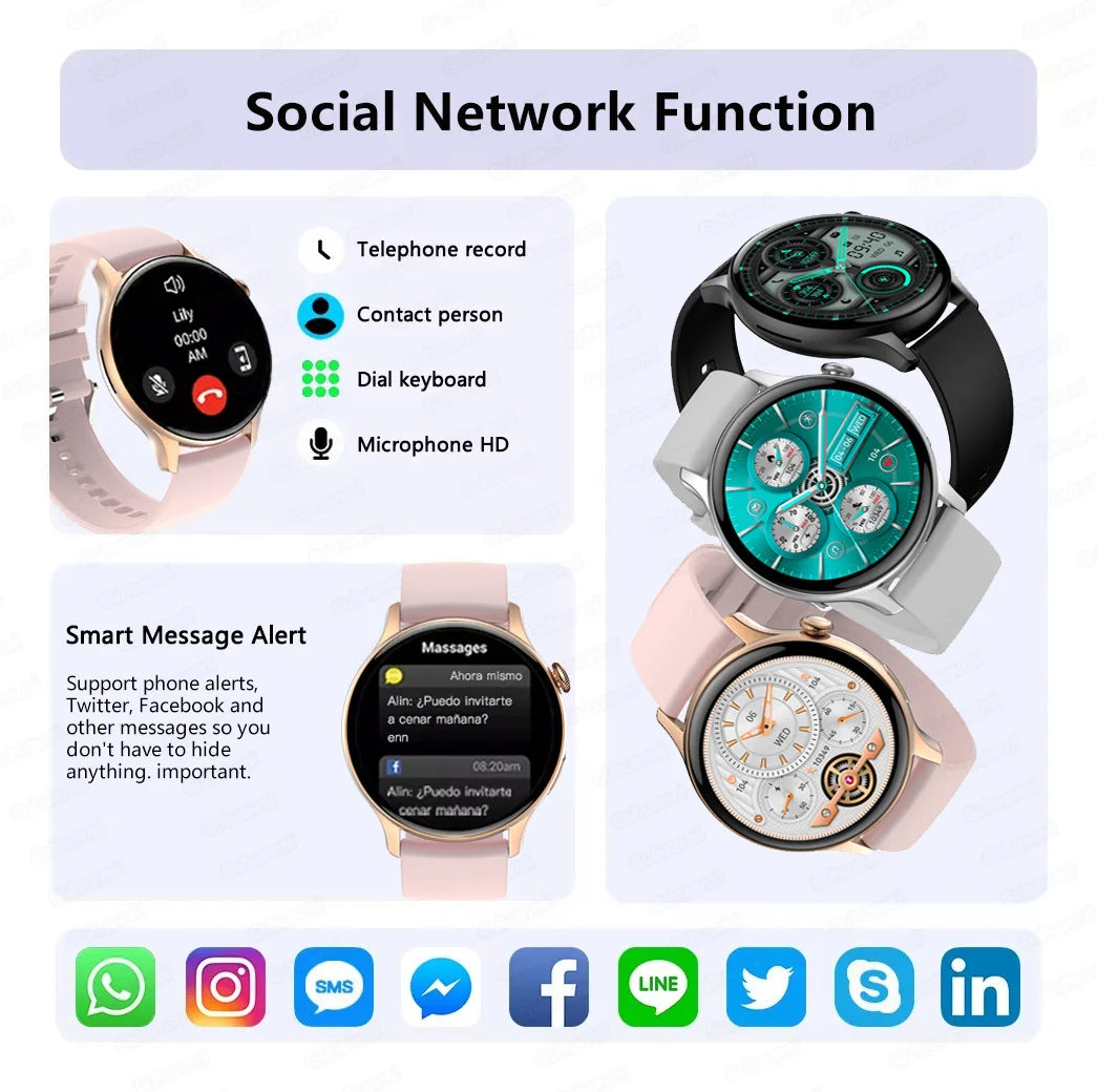 2024 New NFC Smart Watch Ladies 466*466 HD Screen Health Tracker Sports Voice Bluetooth Call Smartwatch Women For Huawei Xiaomi