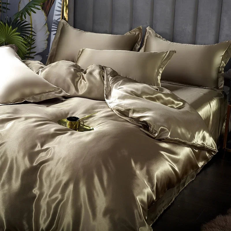 Silk Bedding Set with Duvet Cover Pink Bed Sheet Set with PillowCase 100% Pure Silk Bed Linen Set King Queen Full Twin Size
