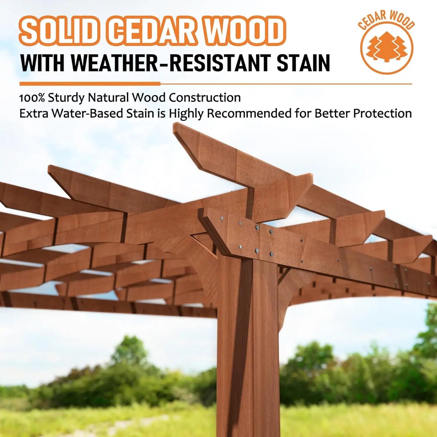 10x12 FT Wooden Pergola, Cedar Wood Gazebo with Arched Roof, Outdoor Garden Shelter with Stakes Included