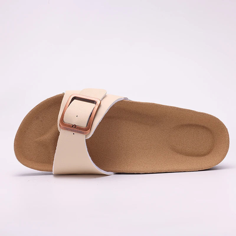 Kidmi Women Cork Suede Mules Slippers Outdoor Antiskid Beach Slippers Classic Cork Footbed Women Sandals With Adjustable Buckle