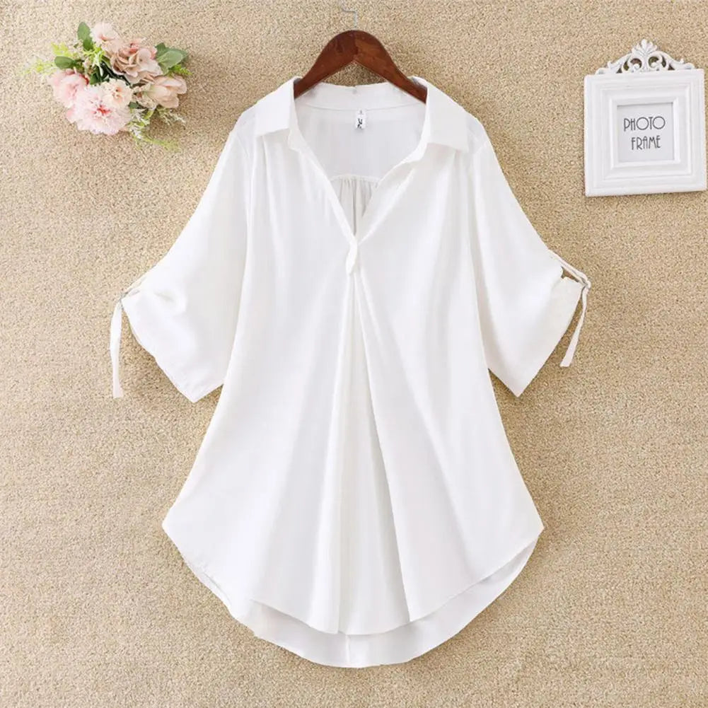 Women Summer Tunic 2023 Fashion Casual Women's Blouses Solid Color Cool Casual Ladies V Neck Loose Blouse Summer Chiffon Tops