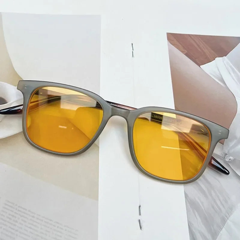 Women Trend Two-tone Sunglasses New Personality Square Frame Sunglasses Retro Yellow Men Fashion Frosted Small Frame Glasses