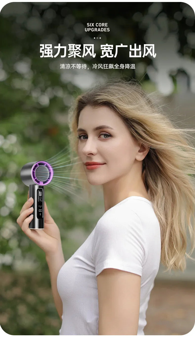 100 Gears Handheld Fan 5000mAh USB Mini Portable Rechargeable High-Speed Turbine Small Fan Desktop Student Electric Fan