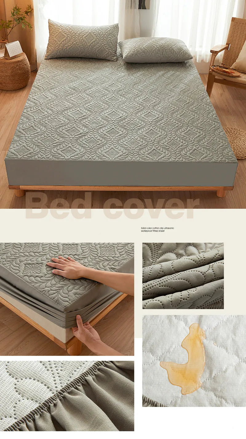 100% Waterproof Quilted Mattress Cover Protector Breathable Antibacterial Fitted Sheet with Elastic Band Queen King Bed Sheet