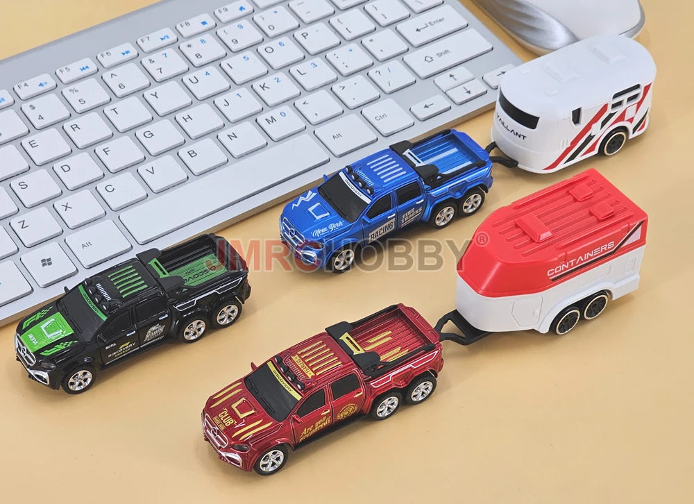 1:64 Metal Alloy Proportional Remote Control Vehicle Model 2.4GHz Mini Simulation RC Car With Trailer