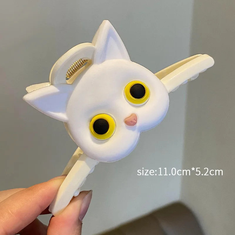 AISHG Cute Black White Cat Hair Clips Women Hollow Geometric Grab Claw Clips Cartoon Animal Hairpin Girls Hair Accessories