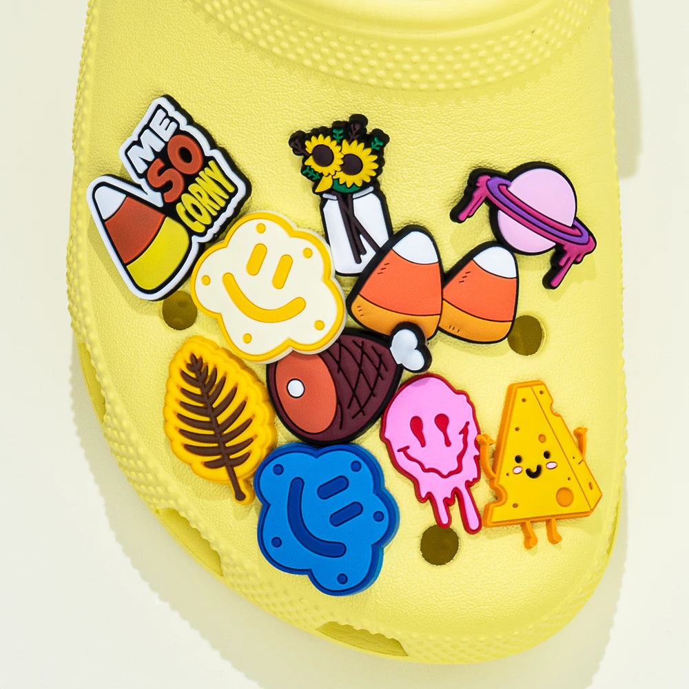 1PCS Nurse Uniforms Shoe Charms Accessories Sunflower Leaves Grape Pins Jeans Cheese Shoes Decoration Rainbow Clog for Kisd