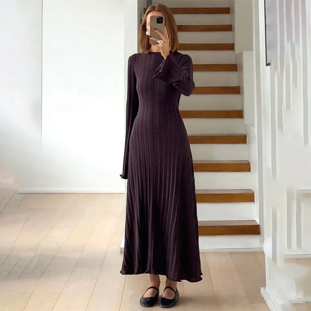 Tossy Knitwear Fashion Loose Maxi Dress Women Lace-Up High Waist Ribbed Long Sleeve Party Dress Female Knit Bandage Long Dress