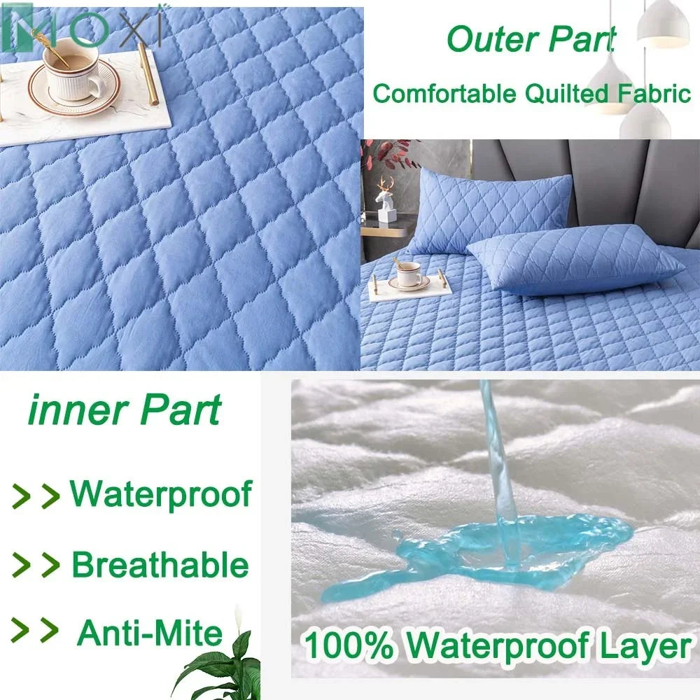 100% Waterproof Thicken Mattress Protector Cover Non-slip Fitted Bed Sheet Pad Bed Cover Single Double Bed Queen King Size 1Pc