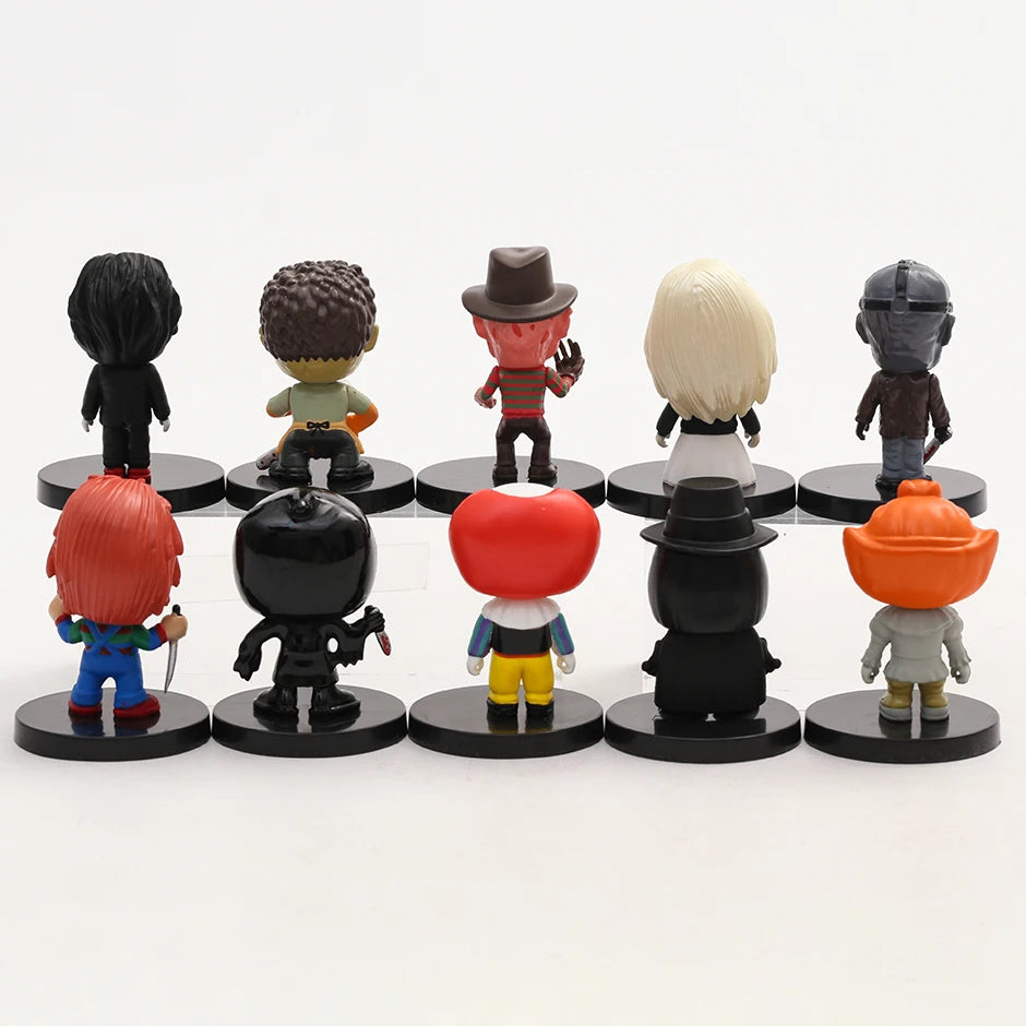 10pcs/set Horror Movie Characters V for Vendetta Chucky Freddy Jason Saw PVC Figures Toys