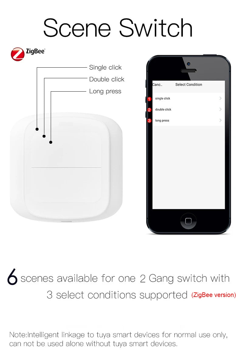 Tuya WiFi ZigBee Smart Scene Wireless Switch Push Button Controller Automation Scenario 2 Gang Smart Home Gadgets Smart Control