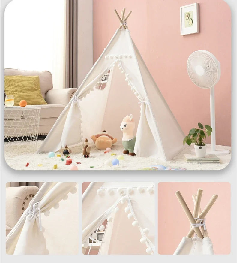 Portable Children Tents Tipi Play House Kids Cotton Canvas Indian Play Tent Wigwam Child Little Beach Teepee Party Room Decor