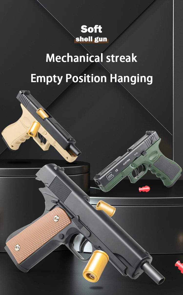 Mechanical continuous firing empty warehouse hanging toy pistol, high-quality soft bullet Desert Eagle pistol