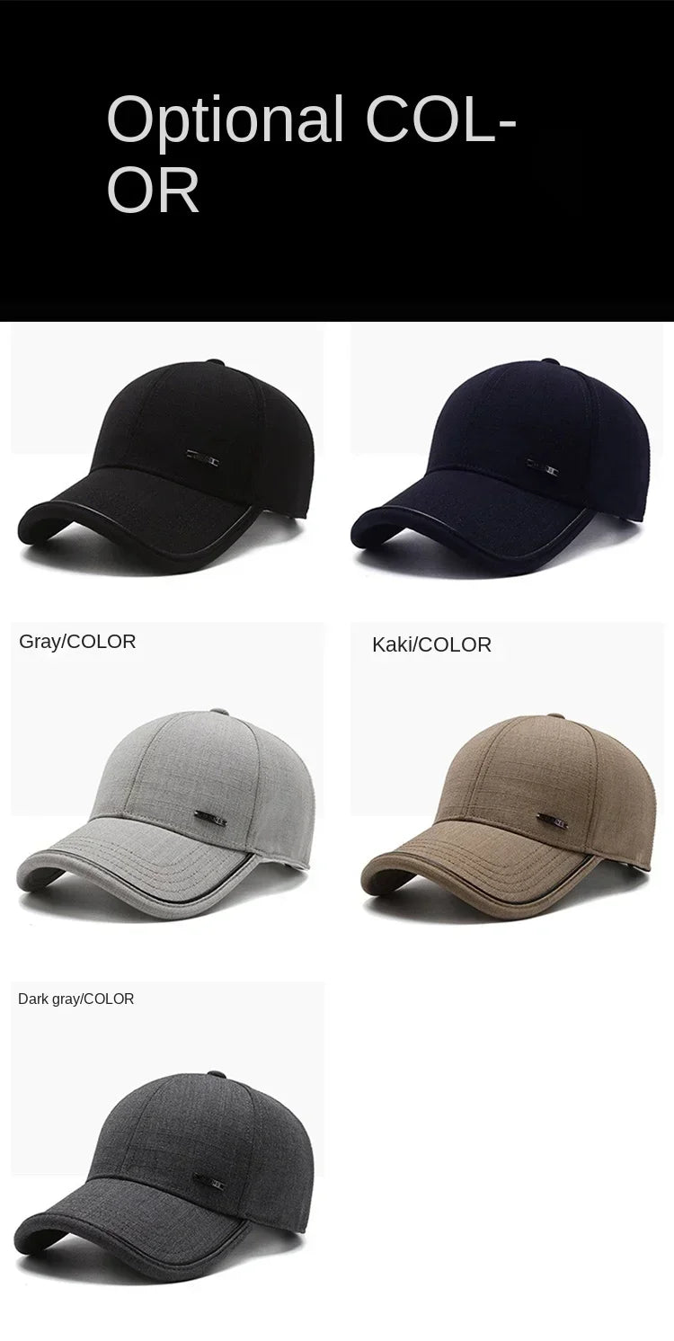Men's Hat 2024 Autumn and winter Male Baseball Cap Casual Golf Trucker Dad Hat Outdoor Black Solid Color Windproof Adjustable Sn