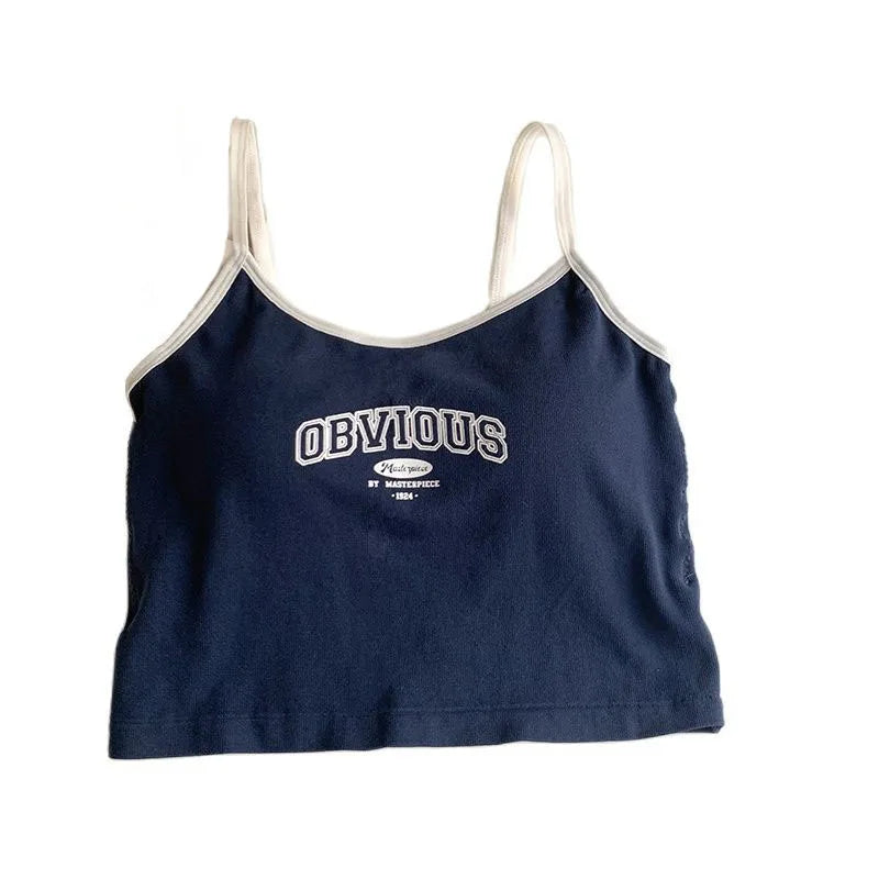 ITOOLIN Women Crop Tops With Padded Bra O-neck Letter Printing Solid Crop Tops Summer Tops Spaghetti Camisole 2023