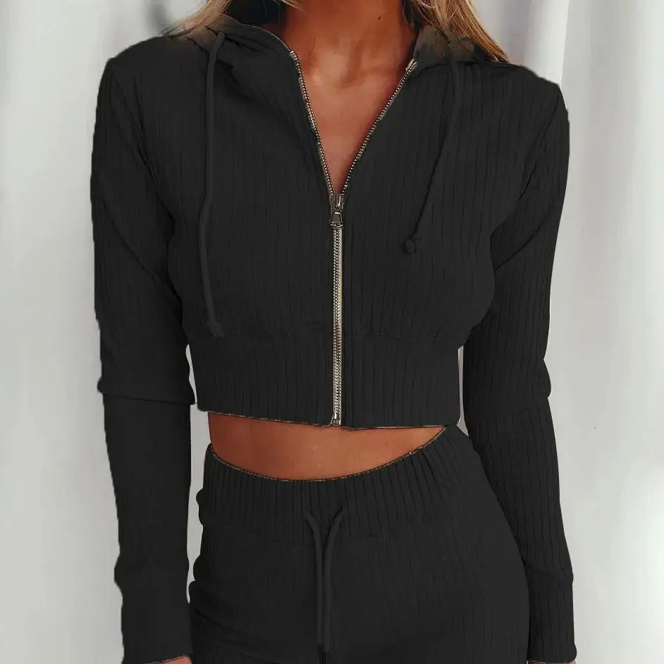 2023 Fashion Trend Women's Hooded Long Sleeve Slim Sports Zipper Casual Waist Suit
