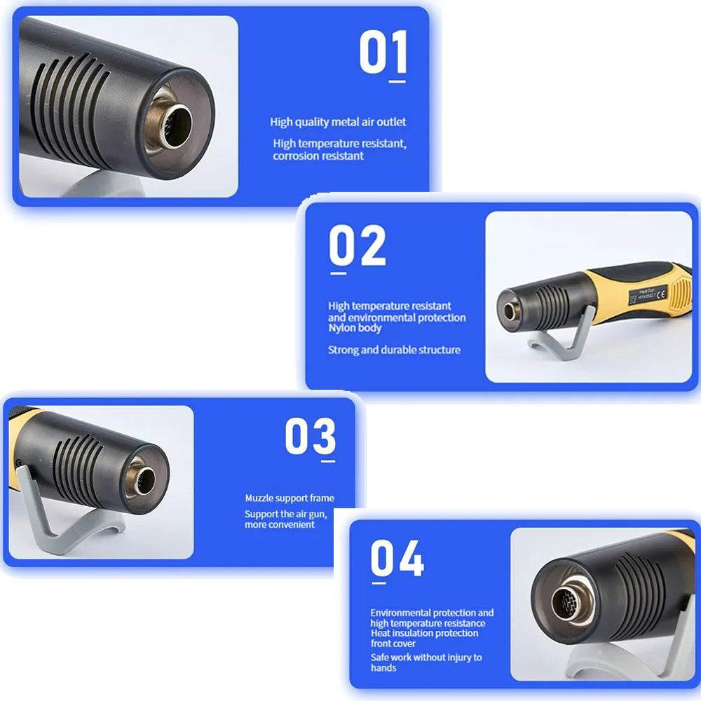 350W/450W Two-Speed Mini Hot Air Gun Heating Gun Welding Heat Gun Mobile Phone Repair Car Film Tool Temperature Adjustable