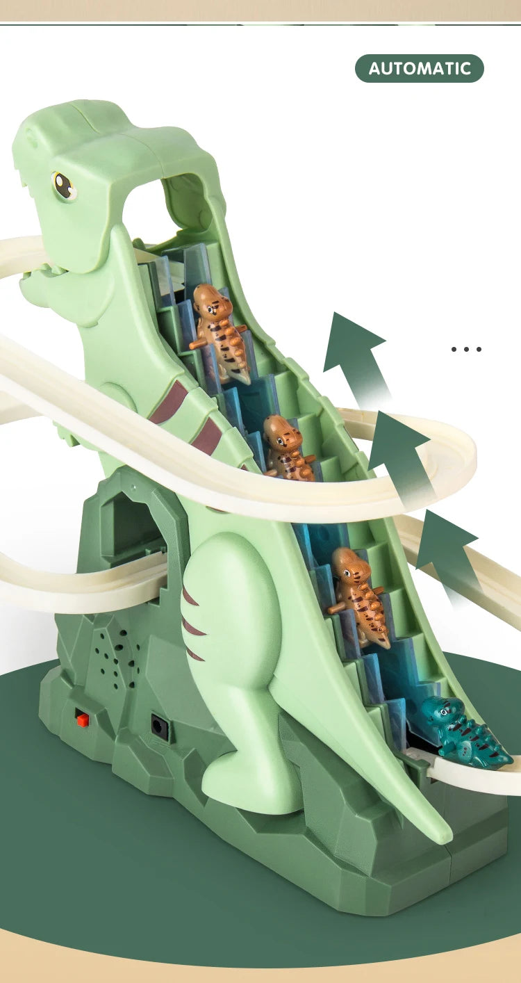 Dinosaur climbing slide music toy with 3 dinosaurs, puzzle fun electric slide toy car, Halloween boy and girl Christmas gift