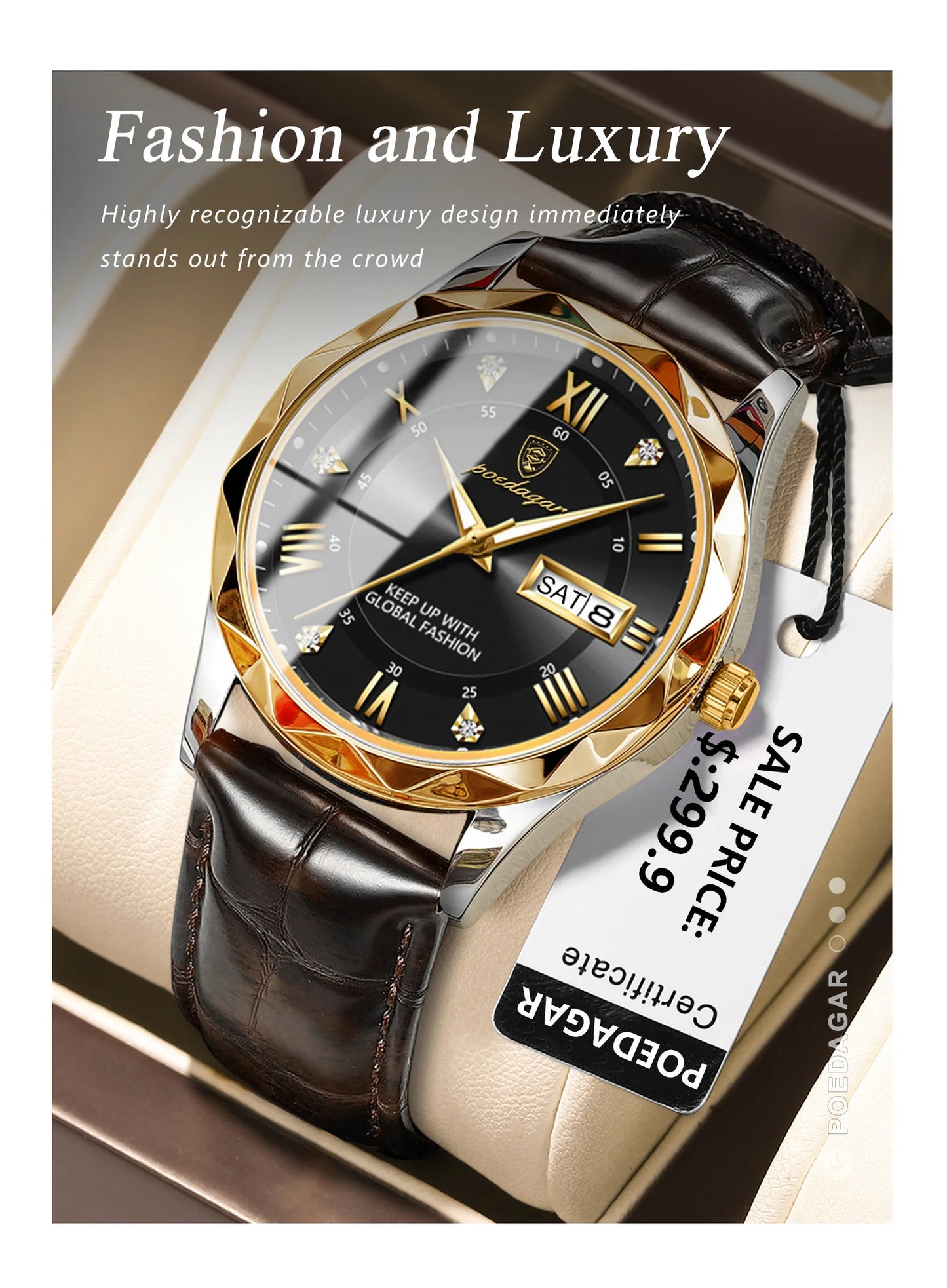 POEDAGAR Luxury Business Man Wristwatch Waterproof Luminous Date Week Men Watch For Men Quartz Clock Leather Men's Watches reloj