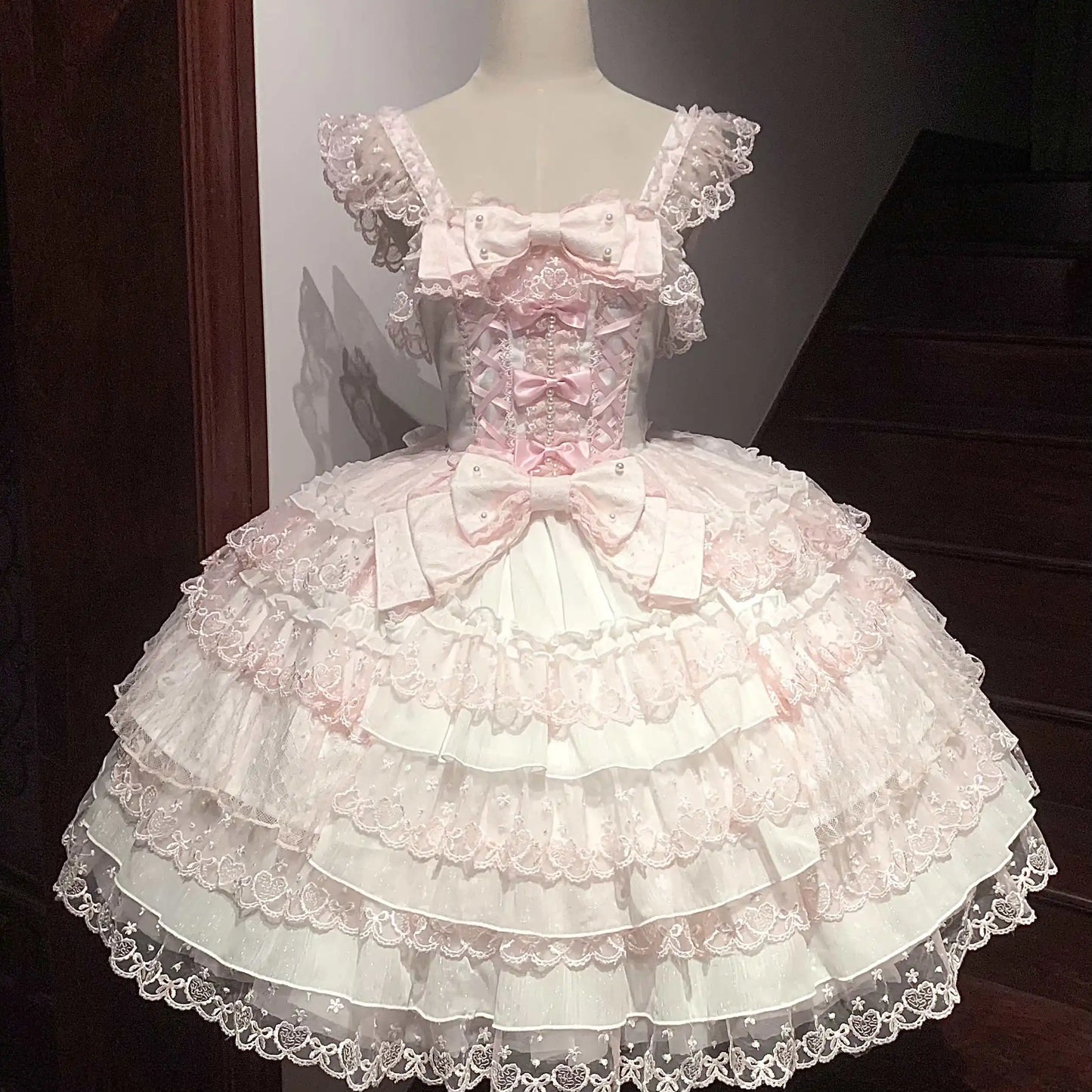 Original Design Lolita Jsk Suspender Dress Sweet Girl Women's Long Sleeve Inner Shirt Cute Princess Sling Cake Dress with Cape
