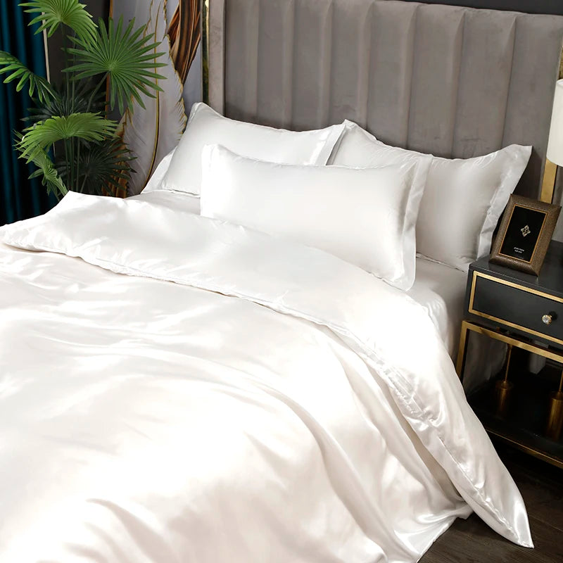Silk Bedding Set with Duvet Cover Pink Bed Sheet Set with PillowCase 100% Pure Silk Bed Linen Set King Queen Full Twin Size
