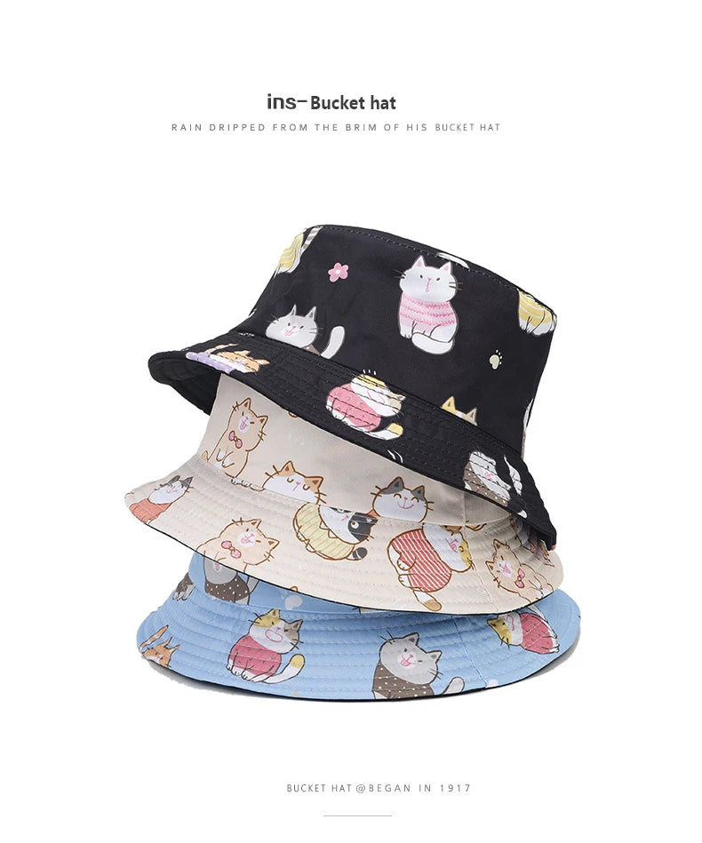 Bocca Children Bucket Hat Boy Girl Kid Panama Fisherman Hats 54cm Child Double Sides Reversible Cartoon Print Summer Bob Sun Cap