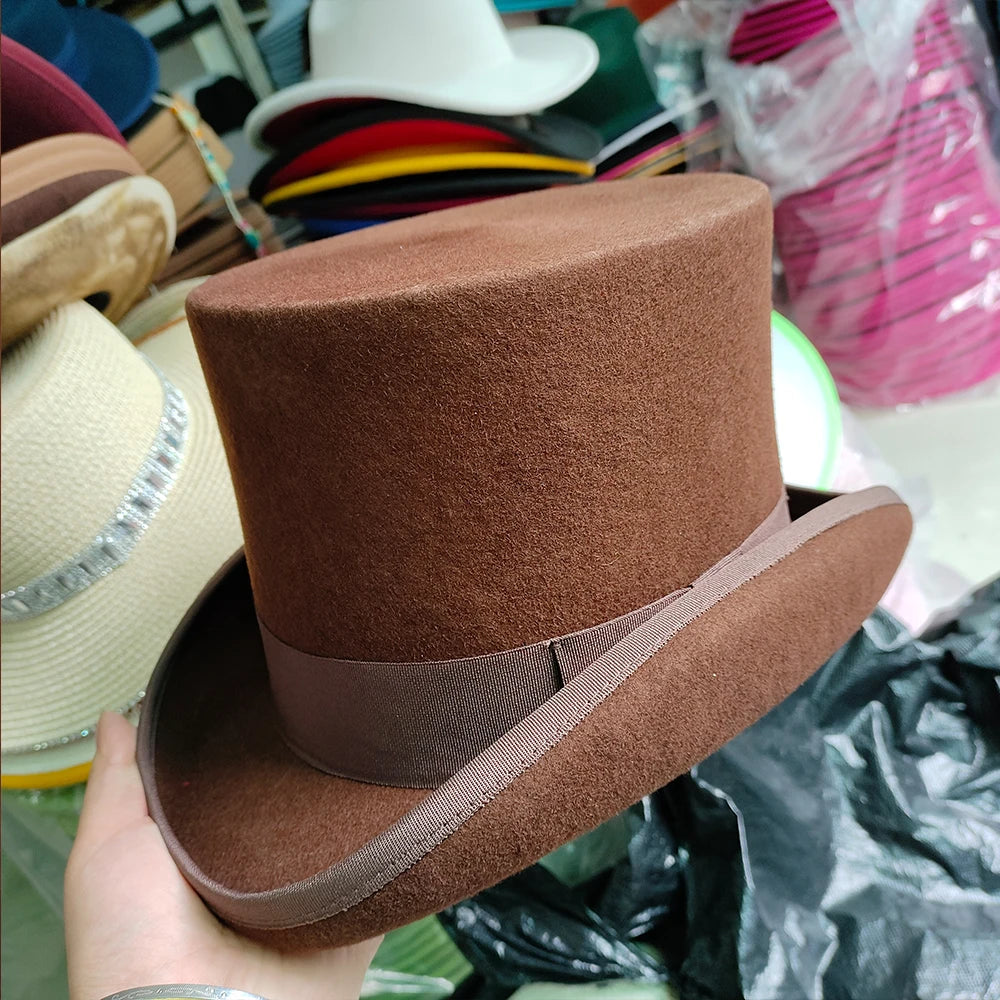 New Men Hat 100% Wool Fedora Hat Unisex Top Show Gentleman Bowler Hat Black Red Magic Hat Presidential Hat Feather Accessories