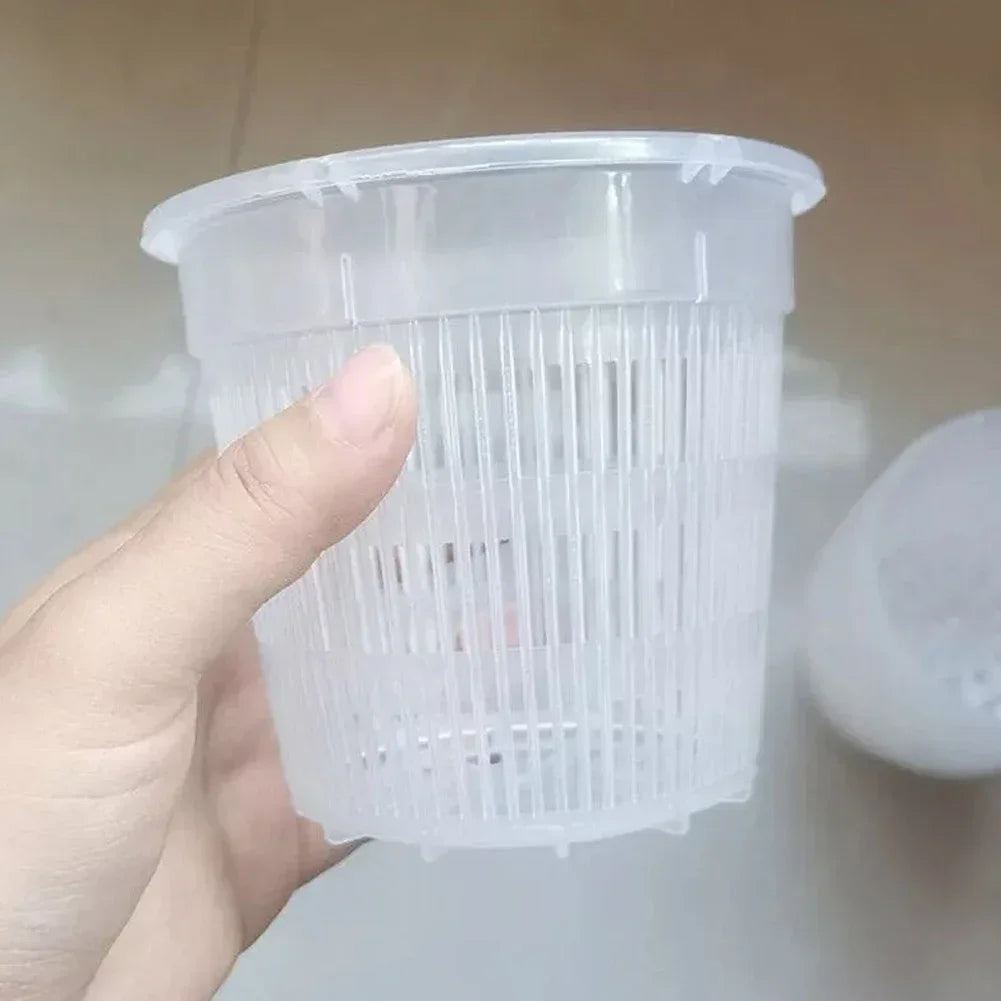 5pcs Orchid Pot With Saucers Plastic Clear Flower Plant Repotting Pot With Holes Mesh Pot Root Control Orchid Flower Breathable