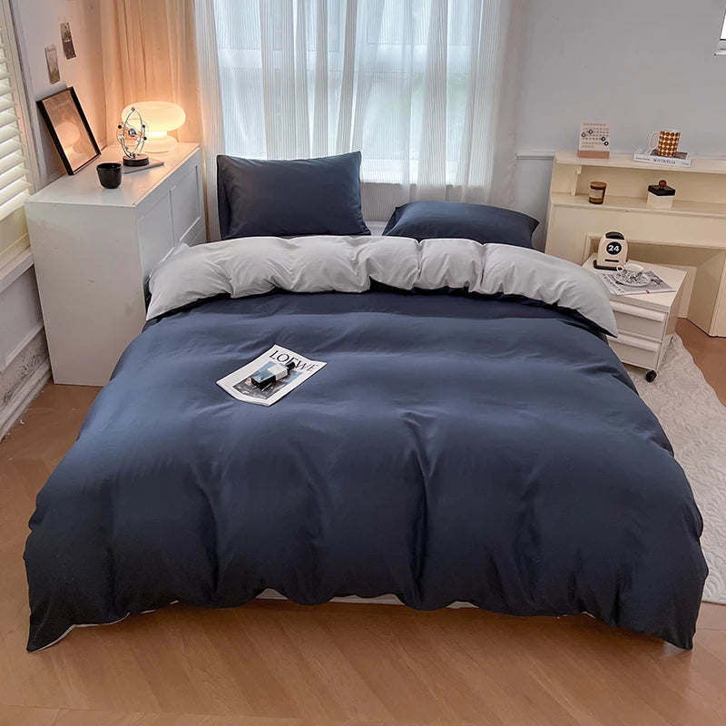2-side Solid Color Brush Fabric Bed Set 4 Pieces Duvet Cover Pillowcase Bedding Set Bed Sheet Quilt Cover Single Queen King Size