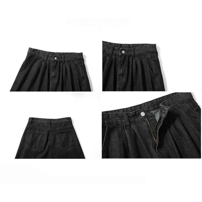 Wide Baggy Denim Shorts Men Summer Thin Solid Color Casual Loose Knee-length Pants Male Jeans Shorts Streetwear
