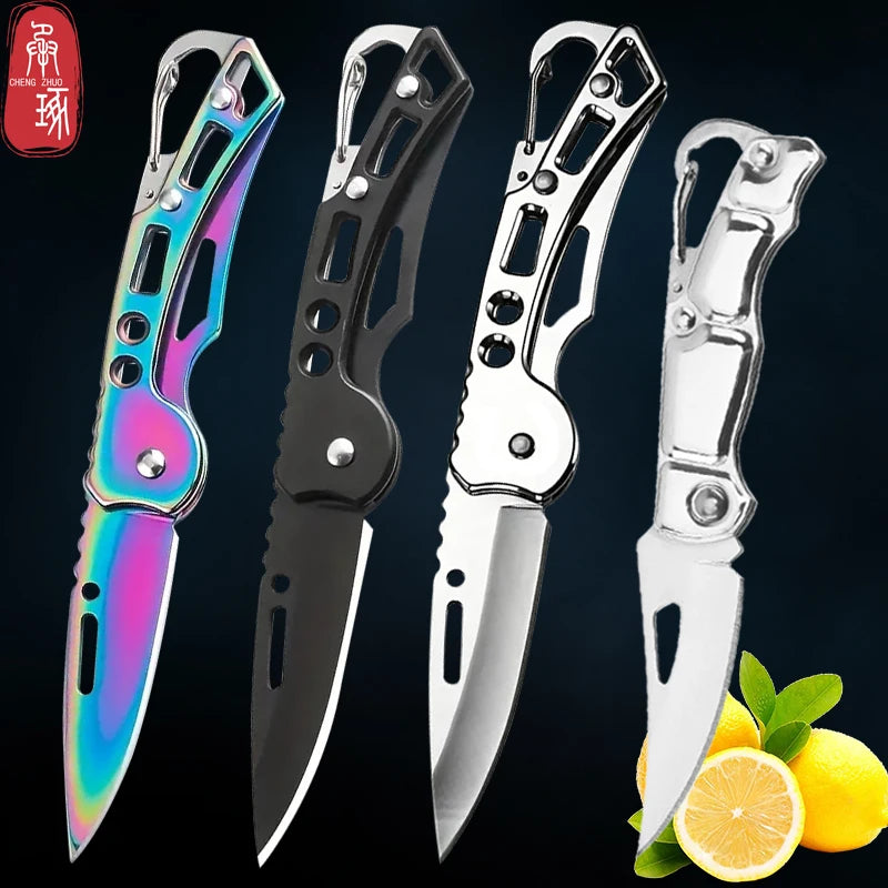 Folding Fruit Knife Stainless Steel Pocket Knife with Non-slip Handle Utility Knife Keychain Portable Knife Kitchen Accessories