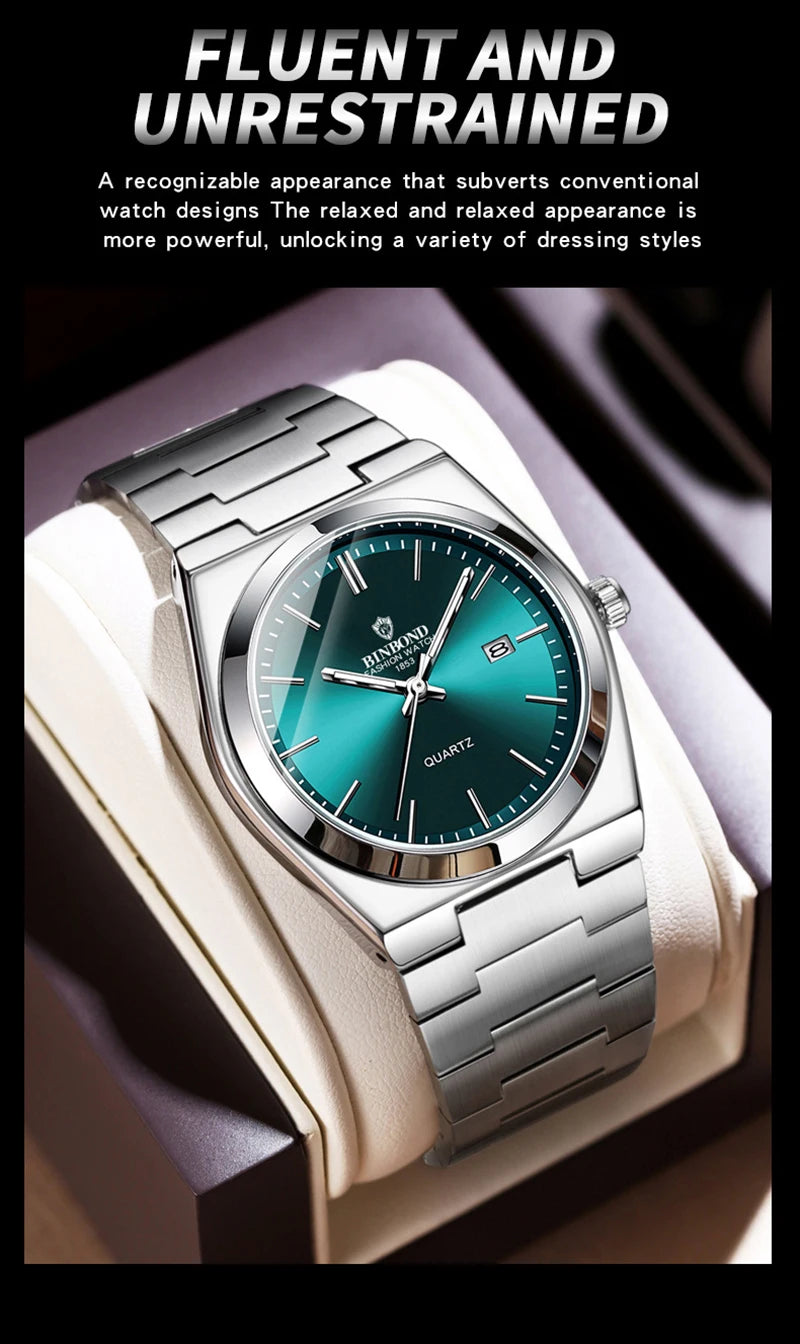Men Watch Light Luxury Brand Stainless Steel Double Calendar Waterproof Male Business Leisure Fashion Quartz Clock Watches W004