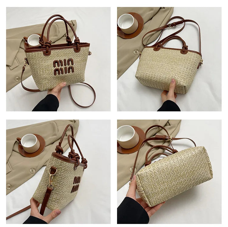 New Summer Beach Grass Woven Bag Women's Handbag Embroidered Thread Fashion Crossbody Bag Women's Unique Design Shoulder Bag