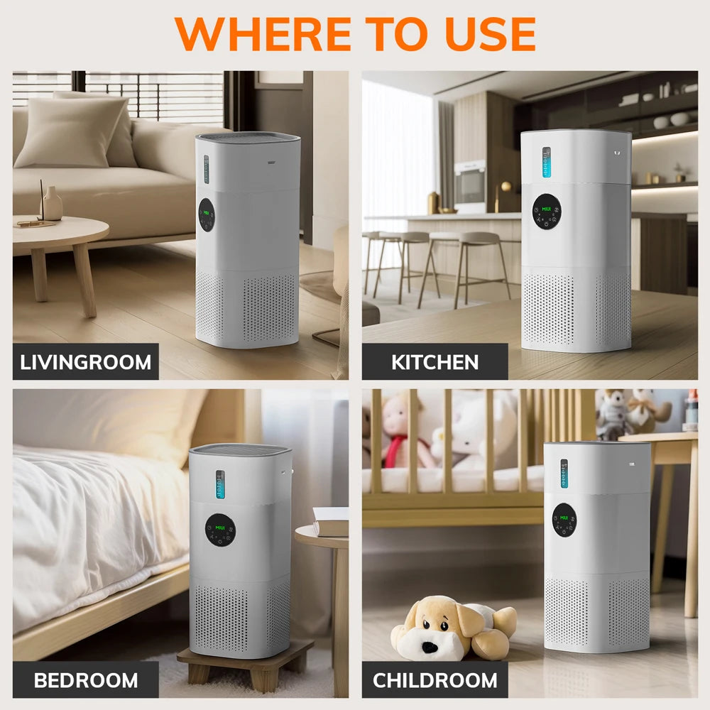 Air Purifier with Humidifier Combo for Home Allergies and Pets Hair, Smokers in Bedroom, H13 True HEPA Filter,2-in-1