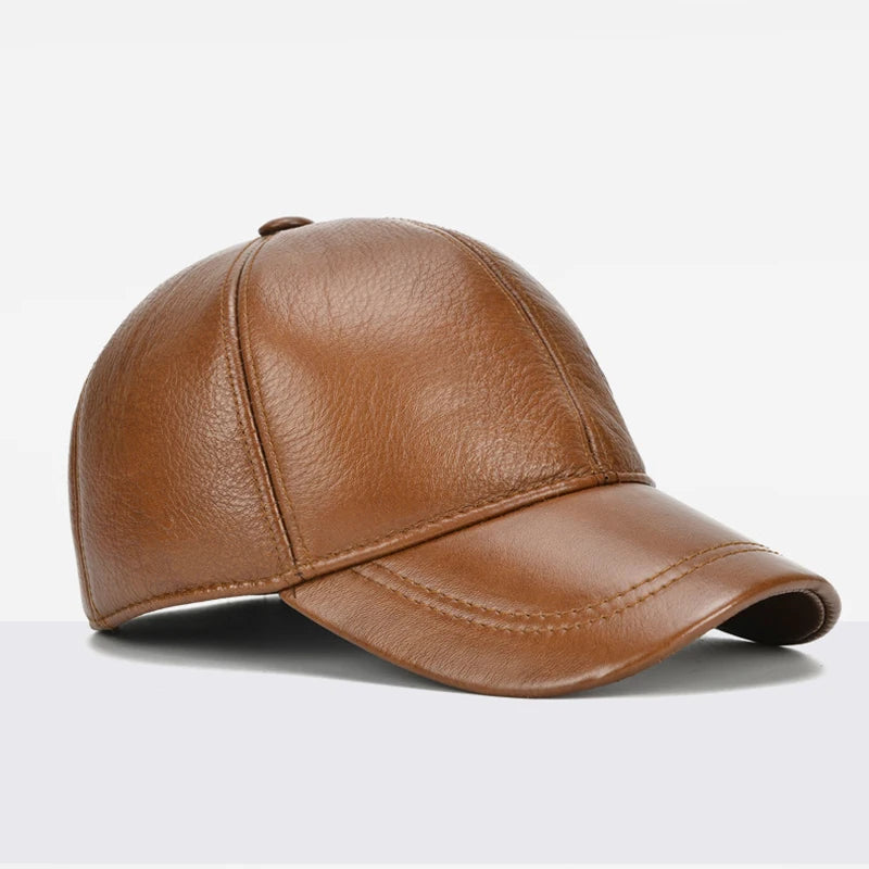 2024 Adjustable Men's Genuine Cowhide Leather Baseball Cap for Fall Winter Outdoor Sports Hat Men Real Cowhide Leather Caps