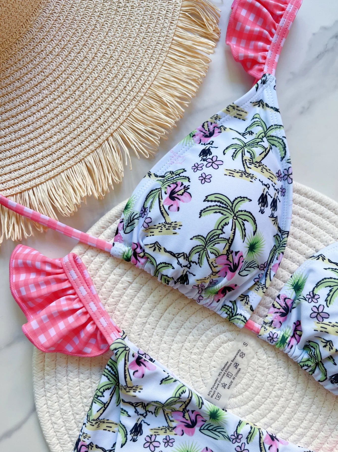 RUOTONSEPT Printed Ruffled Frilled High Leg Cut Bikini Women Swimwear Female Swimsuit Two-pieces Bikini set Bather Bathing Suit