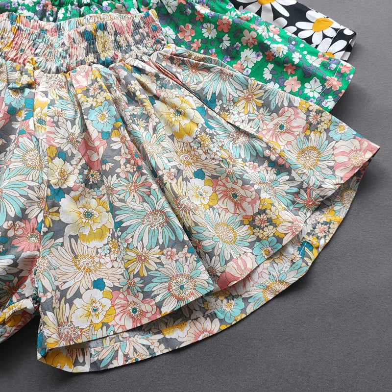 Sweet Girls Flower Culottes Summer Baby Girl Fashionable Children's Floral Wide-Leg Hot Pants Kids Girls Mini Shorts