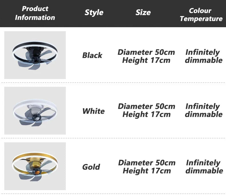 Inverter DC Motor Ceiling Fan Lamp with Remote Control Infinitely Dimmable 6-Speed Adjustment 360°Rotation Detachable LED Lights