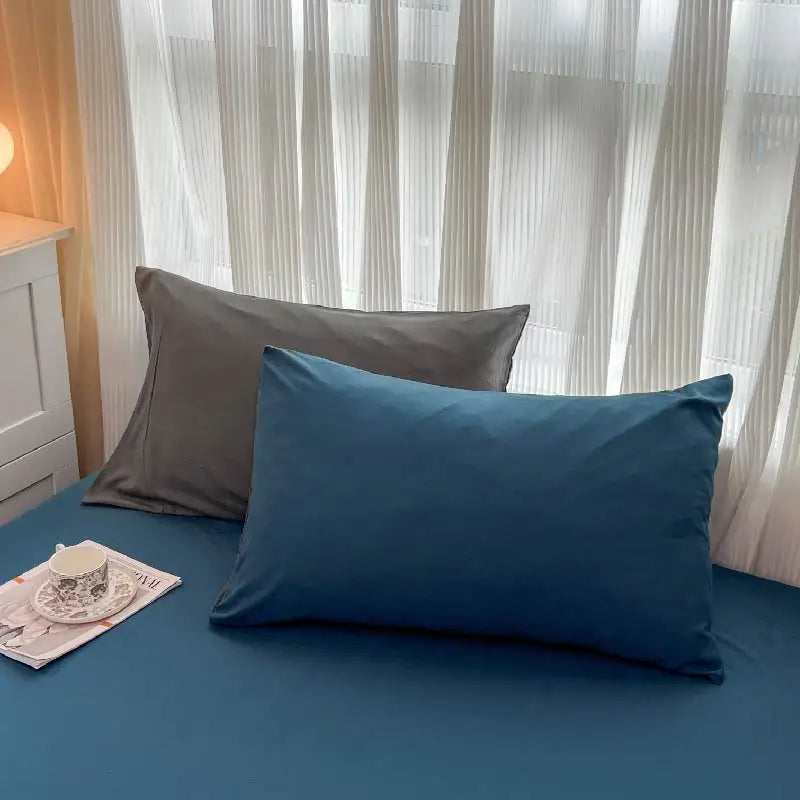 2-side Solid Color Brush Fabric Bed Set 4 Pieces Duvet Cover Pillowcase Bedding Set Bed Sheet Quilt Cover Single Queen King Size