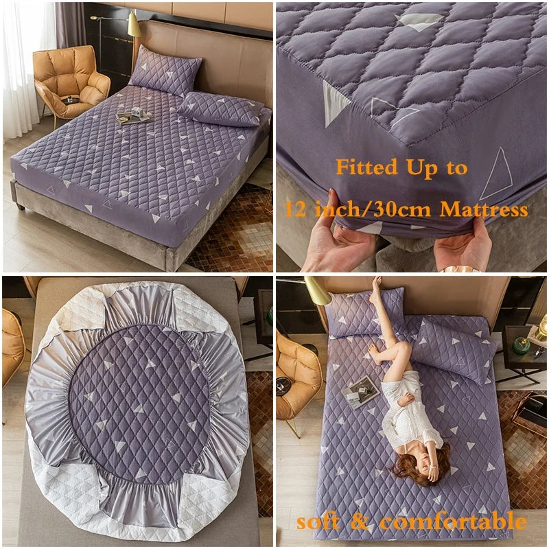 100% Waterproof Thicken Mattress Protector Cover Non-slip Fitted Bed Sheet Pad Bed Cover Single Double Bed Queen King Size 1Pc