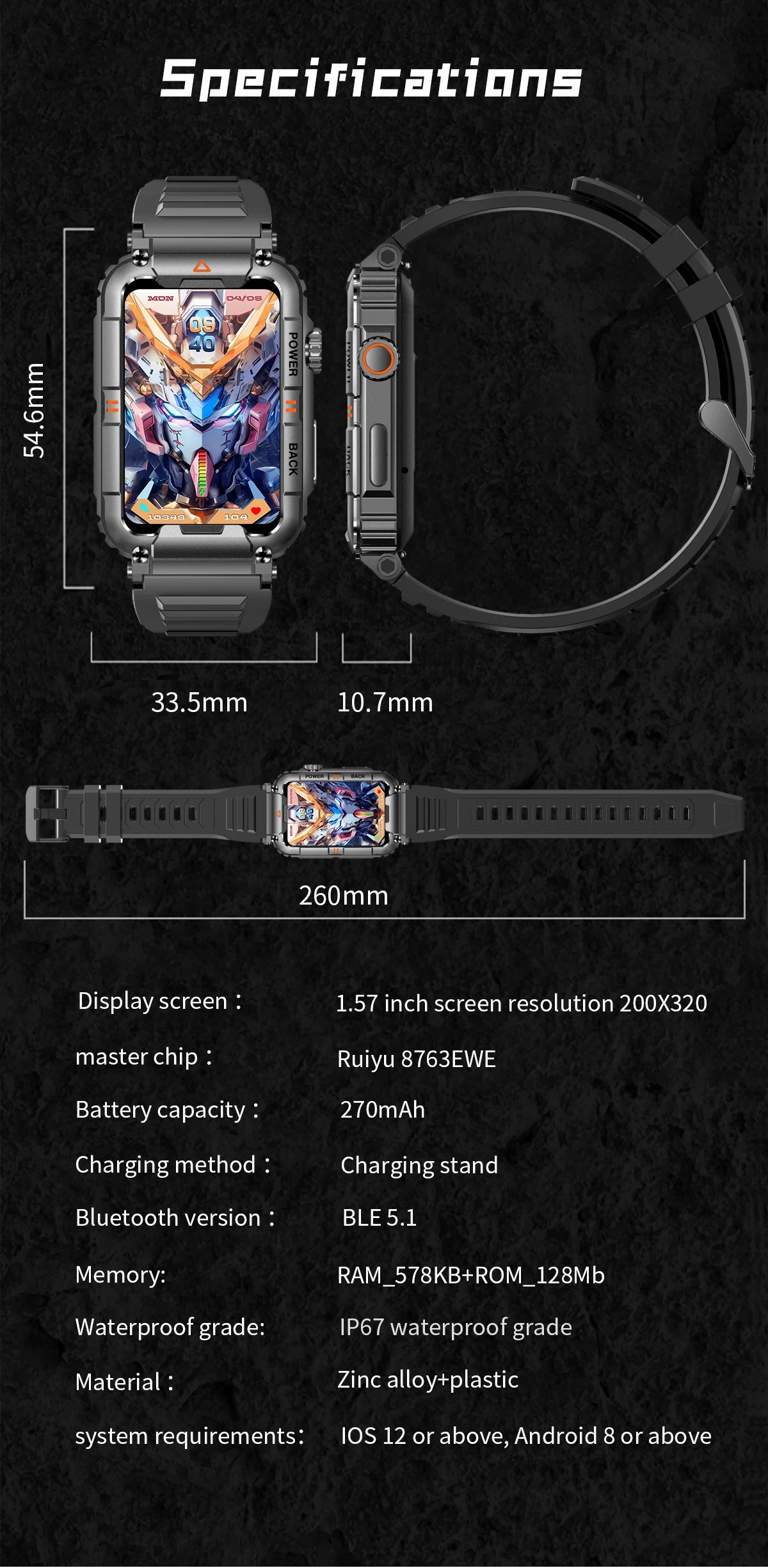 EIGIIS New Military Smart Watch 100+ Sports Modes Health Monitor Bluetooth Call IP67 Waterproof Men Women For IOS Android KR88