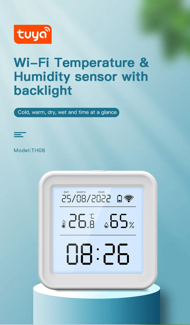 Tuya WIFI Smart Temperature Humidity Sensor Hygrometer Thermometer Backlight Smart Life Support Alexa Google Assistant