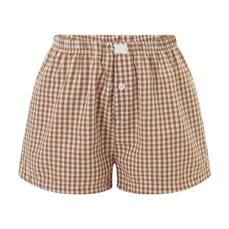 Women Vintage Summer Plaid Shorts y2k Fairy Clothes Sweet Girls Elastic Waist Slim Fit Bloomers Pants Loungewear Kawaii Shorts