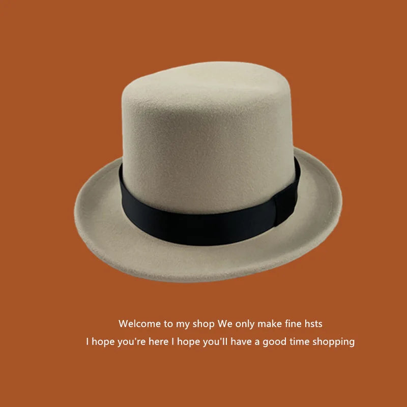 Fedoras Wool Magic high hat British black jazz top hat male court gentleman flat felt hat Webbing sombrero de copa británico